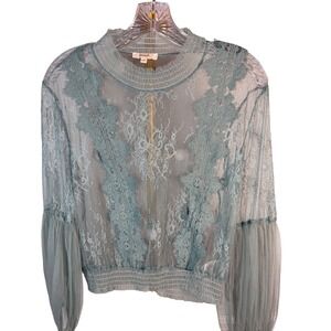 Peach Love California Lace Mesh Blouse Womens Large Sheer Boho Romantic Top